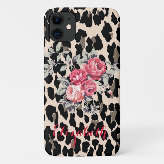 Capa Para iPhone 11 Flores Modernas Em Estampa De Leopardo (Verso)