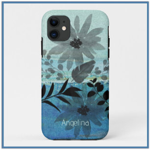 Capa Para iPhone 11 Flores Modernas em Fundo Azul Sonhador