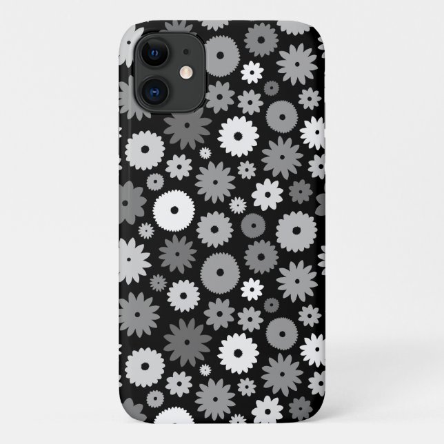 Capa Para iPhone 11 Flores Monocromáticas Padrão de Repetição (Verso)