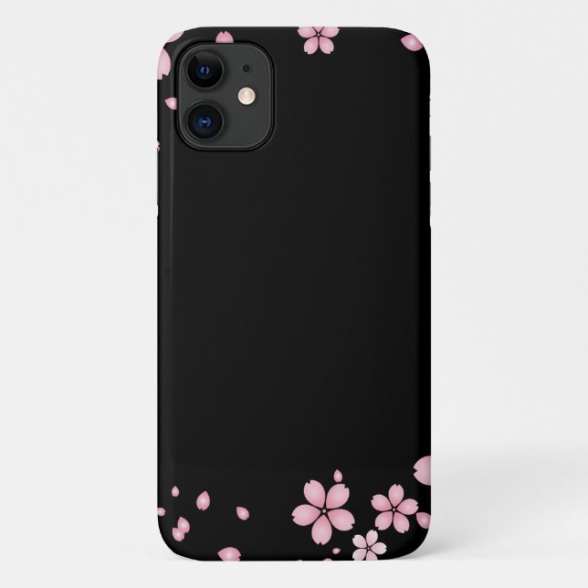 Capa Para iPhone 11 Flores Pretas E Rosa (Verso)