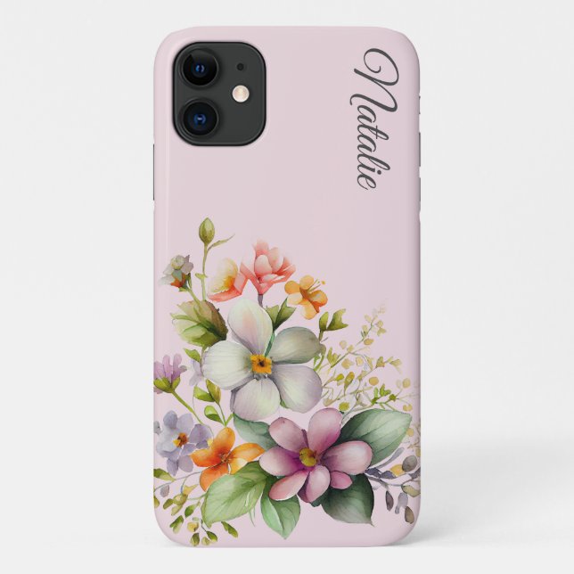 Capa Para iPhone 11 Flores selvagens bonito a rosa pálido (Verso)