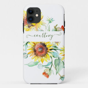 Capa Para iPhone 11 Flores solares de aquarela personalizadas   