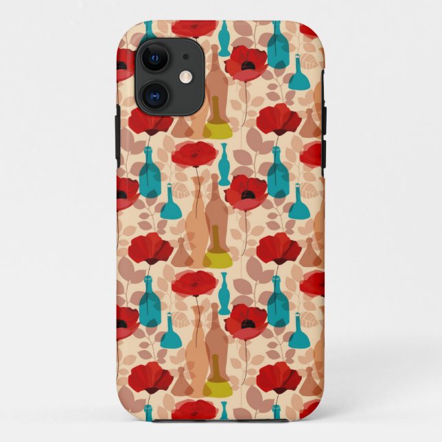 Capa Para iPhone 11 Flores, vasos e padrões de garrafas (Verso)