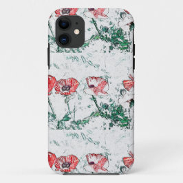 Capa Para iPhone 11 Flores Vermelhas Poppies Sketch