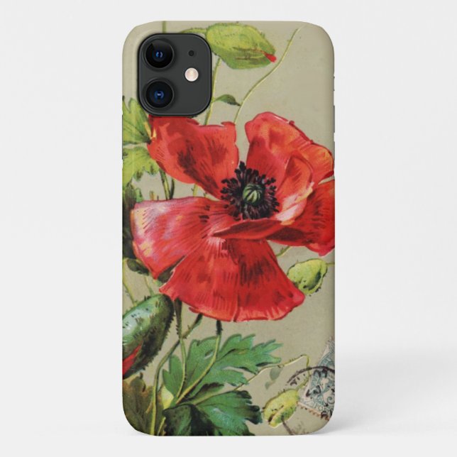 CAPA PARA iPhone 11 FLORES VERMELHOS DE POPULAÇÃO NA CINZA (Verso)