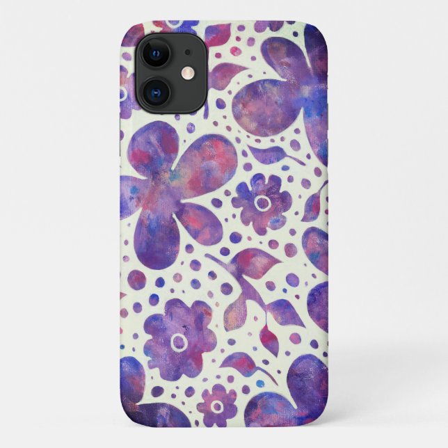 Capa Para iPhone 11 Flores violetas românticas e deixa arte original (Verso)
