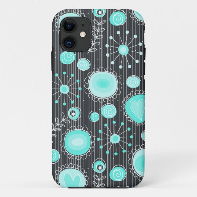 Capa Para iPhone 11 Flores Whimsical em Turquoise iPhone 5 Case (Verso)