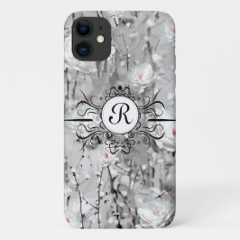 Capa Para iPhone 11 Floresta branca de rosas, cinza floral de inverno