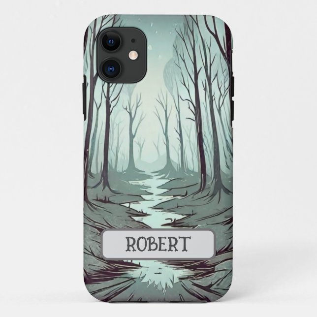 Capa Para iPhone 11 Floresta Mística à Noite Personalizada (Verso)