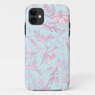 Capa Para iPhone 11 Florestas Bonito, cor-de-rosa e azuis  Personaliza