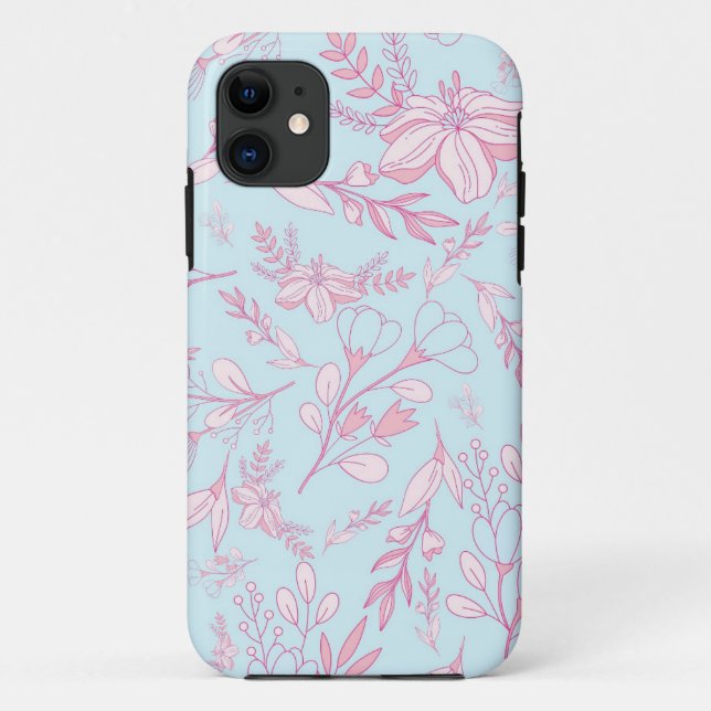 Capa Para iPhone 11 Florestas bonito, rosa e azuis | Personalizado (Verso)