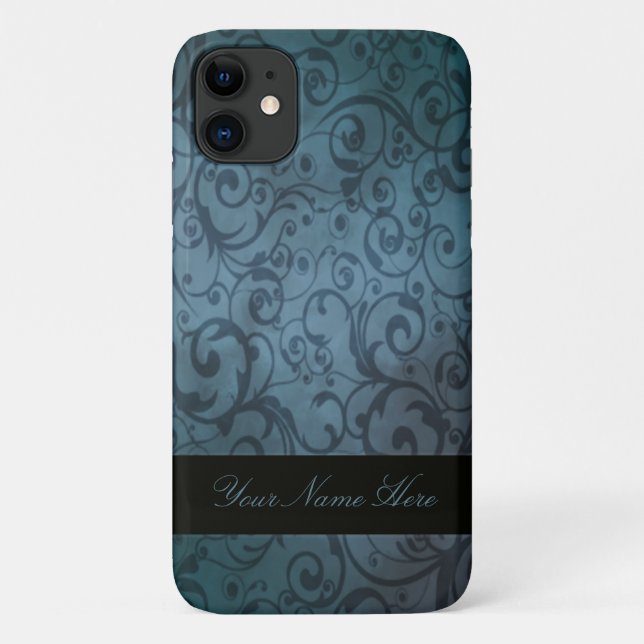Capa Para iPhone 11 Flourish azul personalizado (Verso)