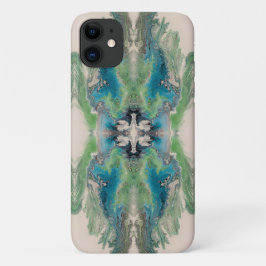 Capa Para iPhone 11 Fluido Artístico Abstrato em Aqua e Verde