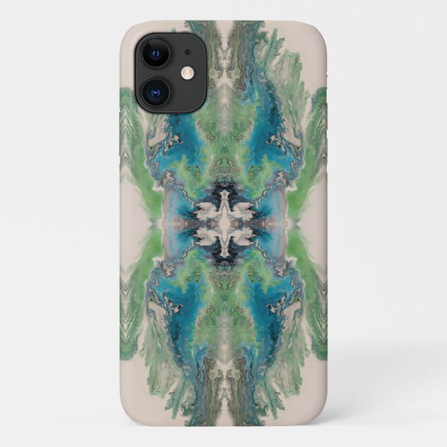 Capa Para iPhone 11 Fluido Artístico Abstrato em Aqua e Verde (Verso)