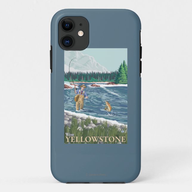 Capa Para iPhone 11 Fly Fisheries man - West Yellowstone, Montana (Verso)