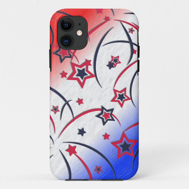 Capa Para iPhone 11 Fogos de Artifício sobre Azul Branco Vermelho (Verso)