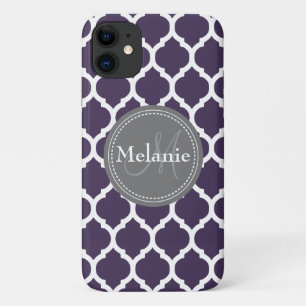 Capa Para iPhone 11 Folha de Cinza e roxo monograma
