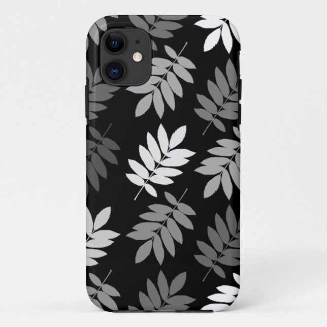 Capa Para iPhone 11 Folha de Elder Padrão Grande Preto Branco Cinza (Verso)