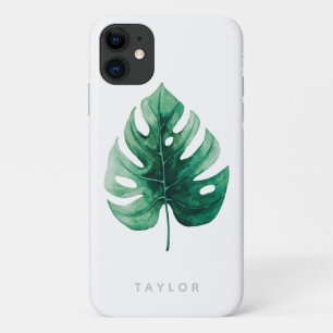Capa Para iPhone 11 Folha De Monstera Verde De Cor D'Água Botânica
