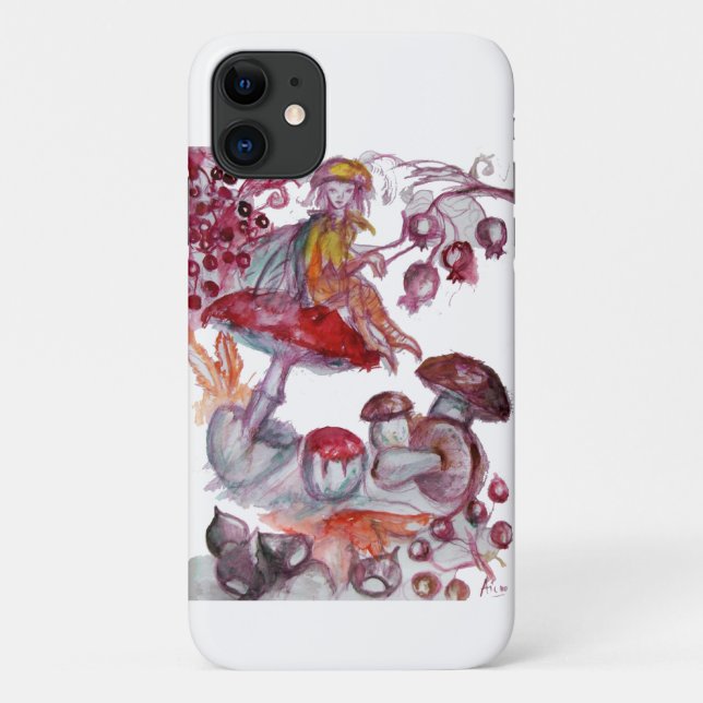 Capa Para iPhone 11 FOLHA MÁGICA DE MUSHROOMS Fantasia Branca Vermelha (Verso)