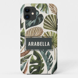 Capa Para iPhone 11 Folha tropical e nome personalizado botânico