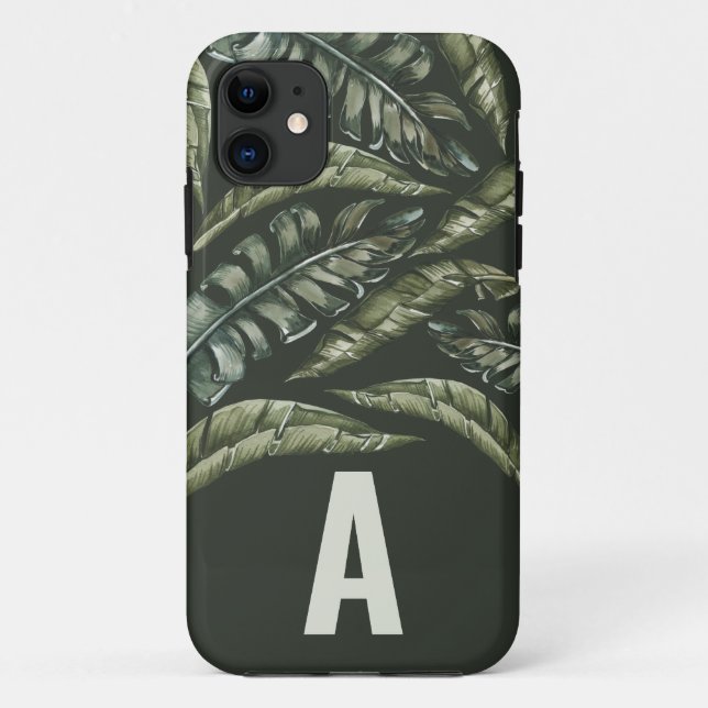 Capa Para iPhone 11 Folha tropical personalizada inicial (Verso)