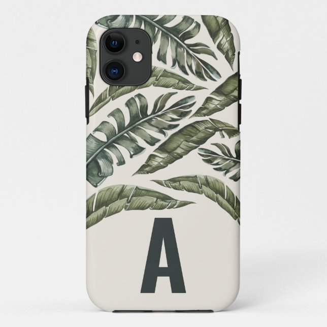 Capa Para iPhone 11 Folha tropical personalizada inicial (Verso)