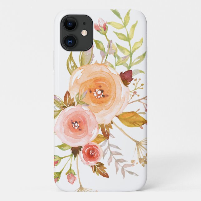 Capa Para iPhone 11 Folhagem de Rosa Flor Rosa-Esbranquiçada com Pasta (Verso)