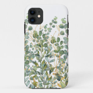 Capa Para iPhone 11 Folhas De Eucalipto Botânico Douradas E Verdes