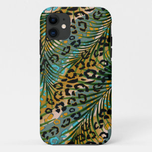 Capa Para iPhone 11 Folhas de palma num fundo-leopardo.