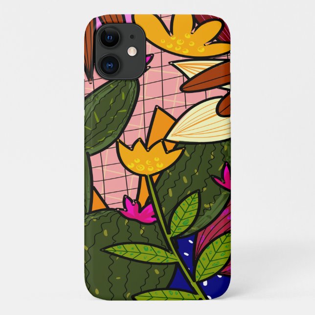 Capa Para iPhone 11 Folhas e flores abstrato tropicais (Verso)