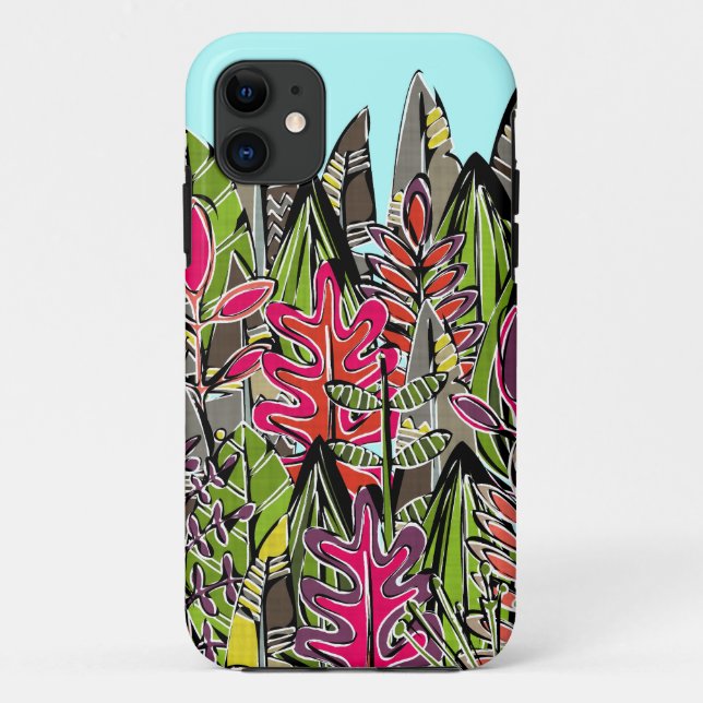 Capa Para iPhone 11 folhas e penas, selva (Verso)