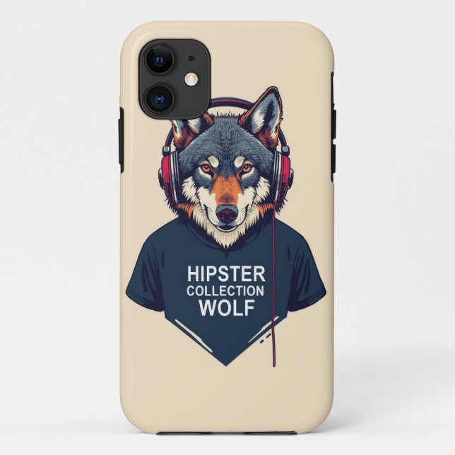 Capa Para iPhone 11 Fones de ouvido do Lobo hipster (Verso)