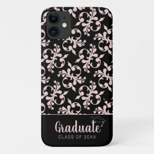 Capa Para iPhone 11 Formando de Ornamento Preto Rosa-Rosa-Chic Rococo