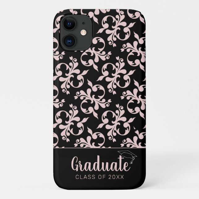 Capa Para iPhone 11 Formando Quic Rococo Preto Cor-de-Rosa (Verso)
