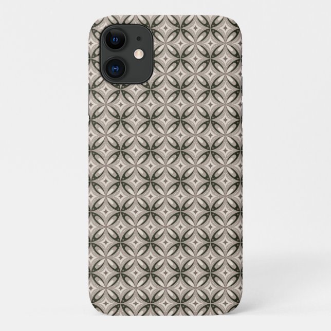 Capa Para iPhone 11 Formas circulares retrô bege e marrom (Verso)