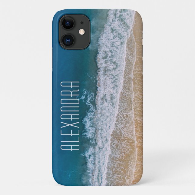 Capa Para iPhone 11 Foto aérea Sandy Beach Palm Coast Turquoise Sea (Verso)