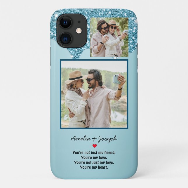 Capa Para iPhone 11 Foto do Casal de Amor Personalizado com Brilho Azu (Verso)