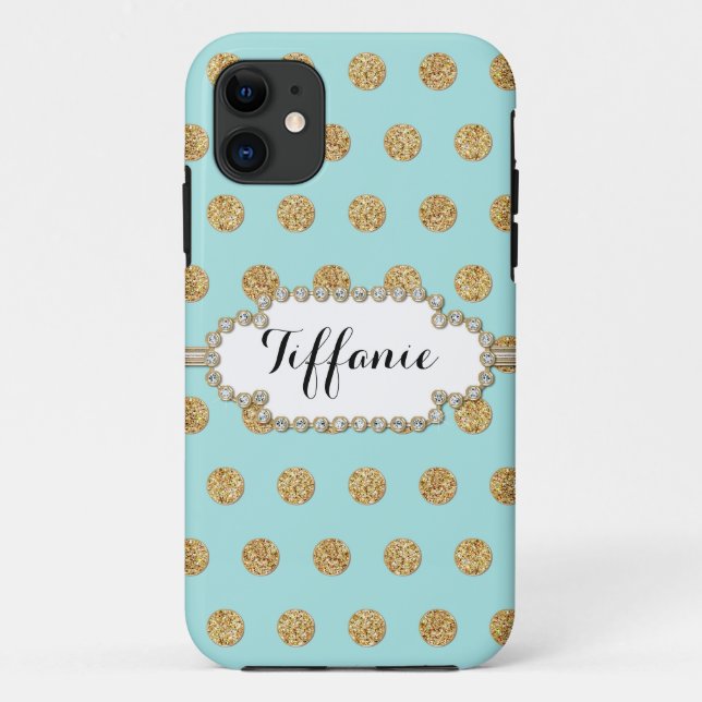 Capa Para iPhone 11 Foto do quadro Gem da Bolinhas Glitter Dourada (Verso)