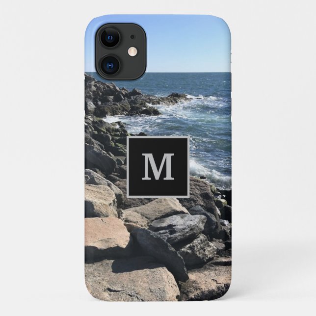 Capa Para iPhone 11 Foto do Solteiro Personalizado Oceano e Rochas Ini (Verso)
