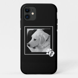 Capa Para iPhone 11 Foto em preto e branco de Cachorro Bonito Paw Mãe