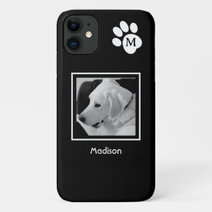 Capa Para iPhone 11 Foto em preto e branco do cão e pata em branco ini