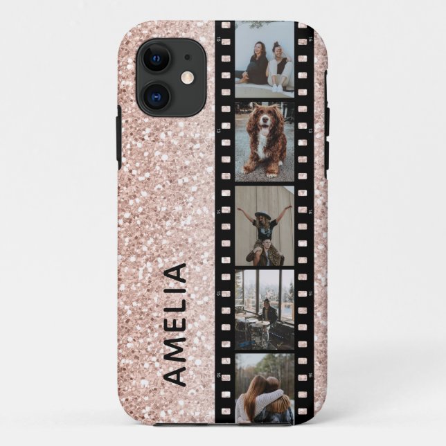 Capa Para iPhone 11 Foto: Faux Pink Glitter Personalizado (Verso)