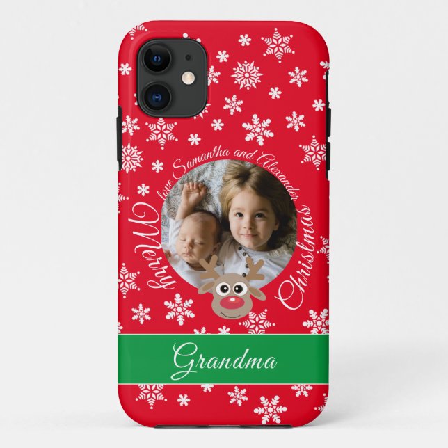 Capa Para iPhone 11 Foto Natal Red Cute Reindeer White Script (Verso)