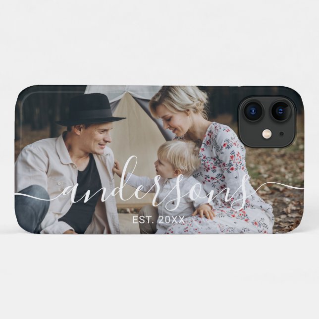 Capa Para iPhone 11 Foto personalizada com nome de família e ano estab (Verso (horizontal))