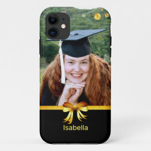 Capa Para iPhone 11 Foto personalizada e fita dourada em preto