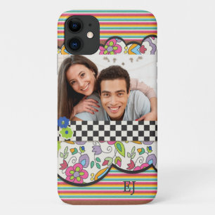 Capa Para iPhone 11 Foto Personalizada Floral Colorida Moderna com Mon