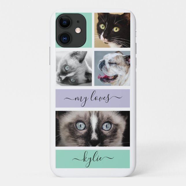 Capa Para iPhone 11 Fotos personalizadas verde-mint roxo (Verso)