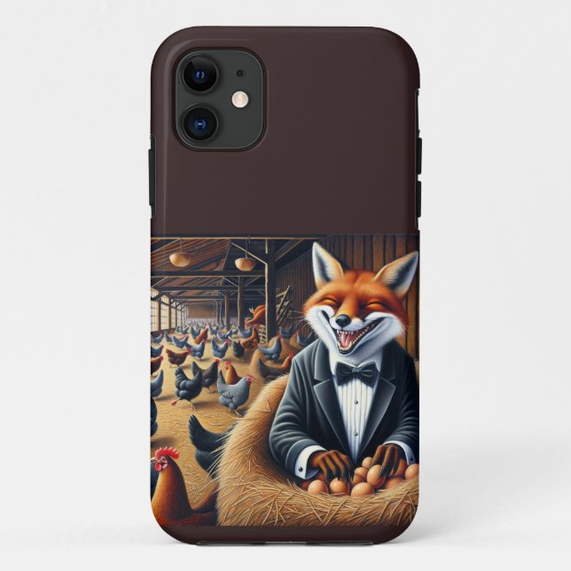 Capa Para iPhone 11 Fox de Arte Funny Farmhouse Rouba Ovos (Verso)
