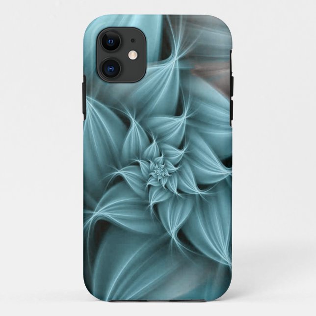 Capa Para iPhone 11 Fractal de Flor Turquesa Incrível (Verso)